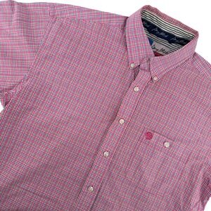 Wrangler George Strait Mens L Cowboy Cut Pink Plaid Short Sleeve Shirt Rodeo